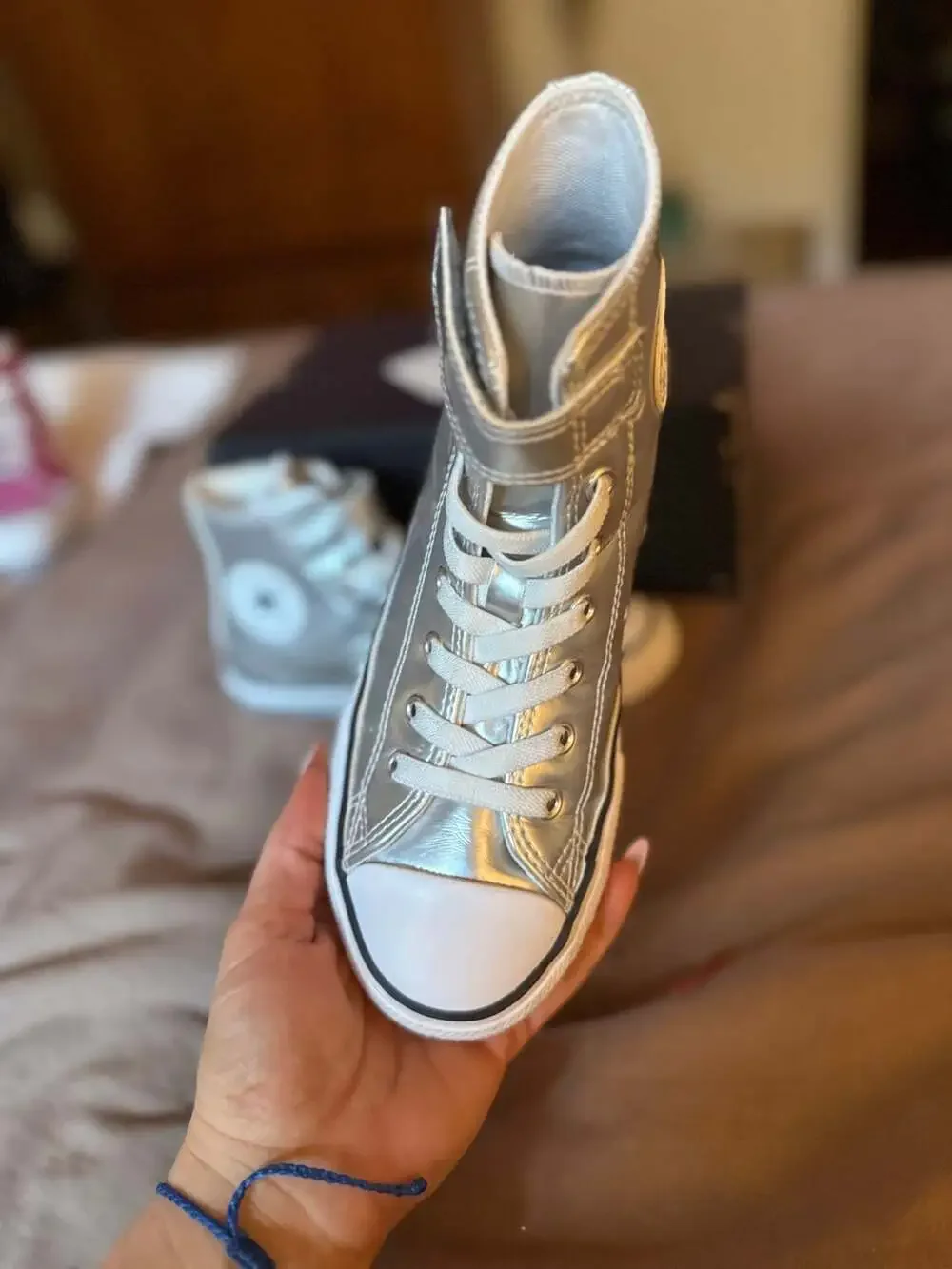 Converse Kids' Chuck Taylor All-Star Metallic Silver High Top Shoes